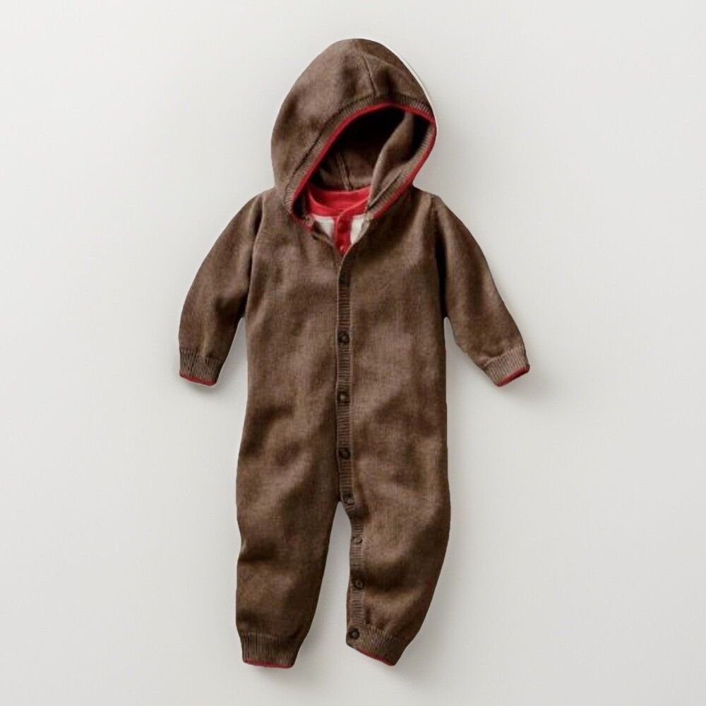 NWT Tea Collection Hooded Sweater Romper Winter Holiday Pima Cotton 3-6m Gift
